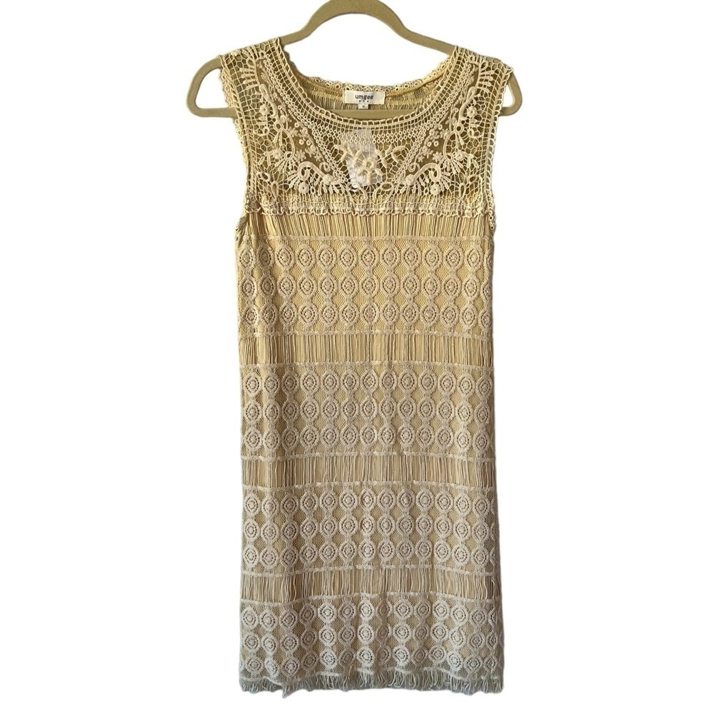 NWT Umgee Boho Cream Ivory Crochet Sleeveless Sheath Midi Dress- Size Small